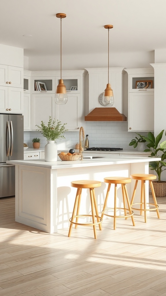 Bright and airy kitchen with a multi-functional island and wooden seating