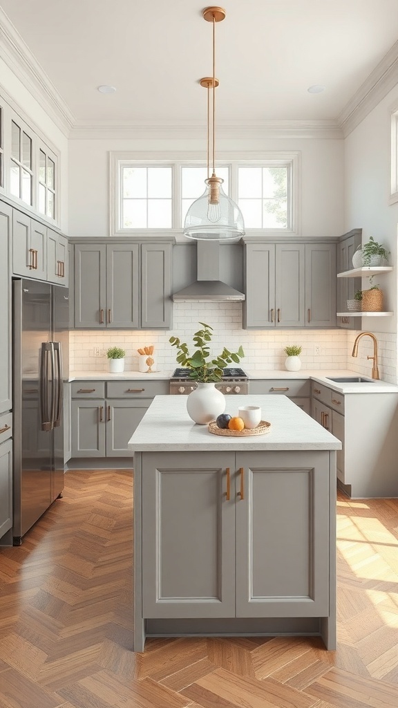 A modern galley kitchen featuring an island and safety-focused design elements.
