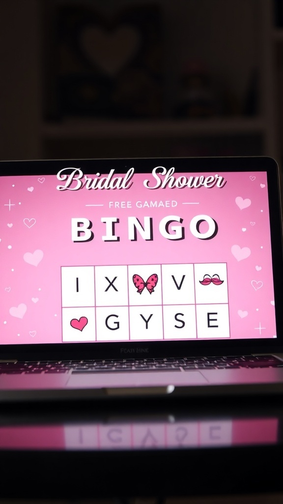 Digital Bridal Shower Bingo game displayed on a laptop