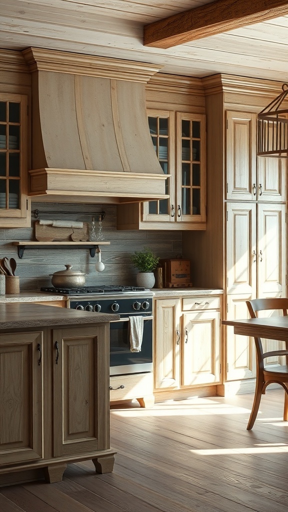 Rustic kitchen with natural wood cabinets and a cozy atmosphere