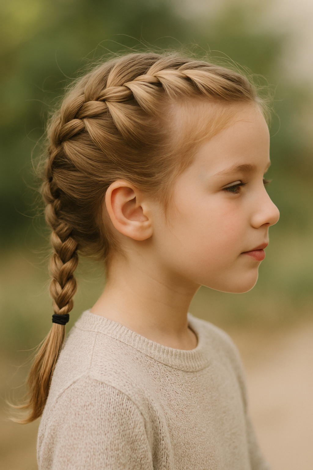 A child with a dread ponytail hairstyle, showcasing a neat and playful look.