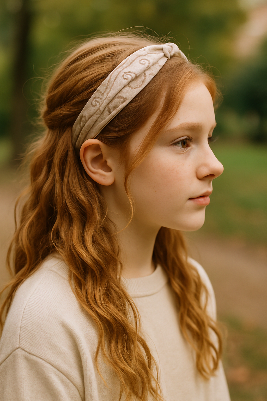 A young girl with dreads wearing a stylish headband.
