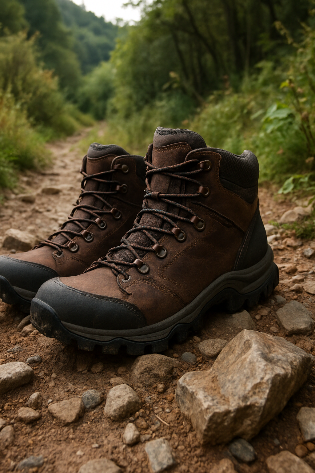 A man walking in durable hiking shoes on a city street.