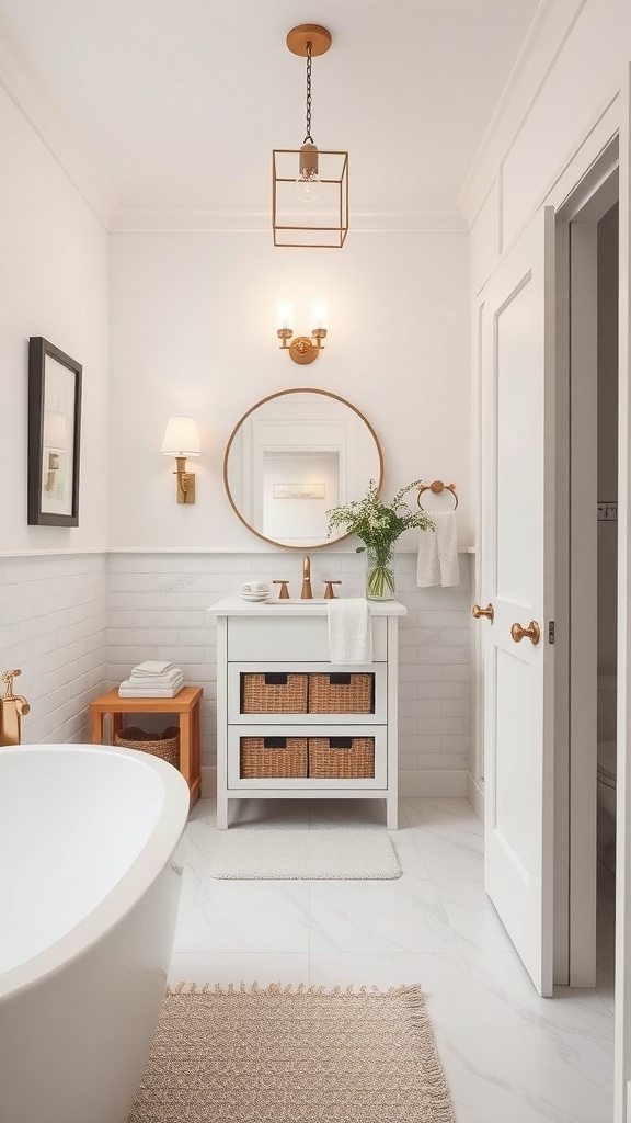 A small master bathroom featuring a pocket door, modern fixtures, and a bright, airy design.