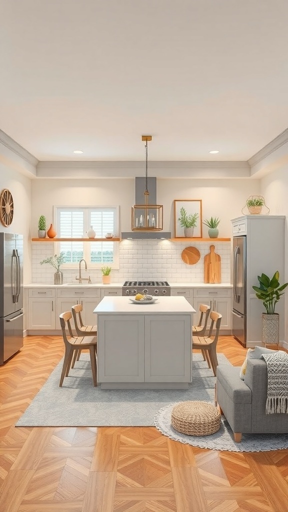 A modern kitchen featuring a central island with seating, promoting an efficient workflow.