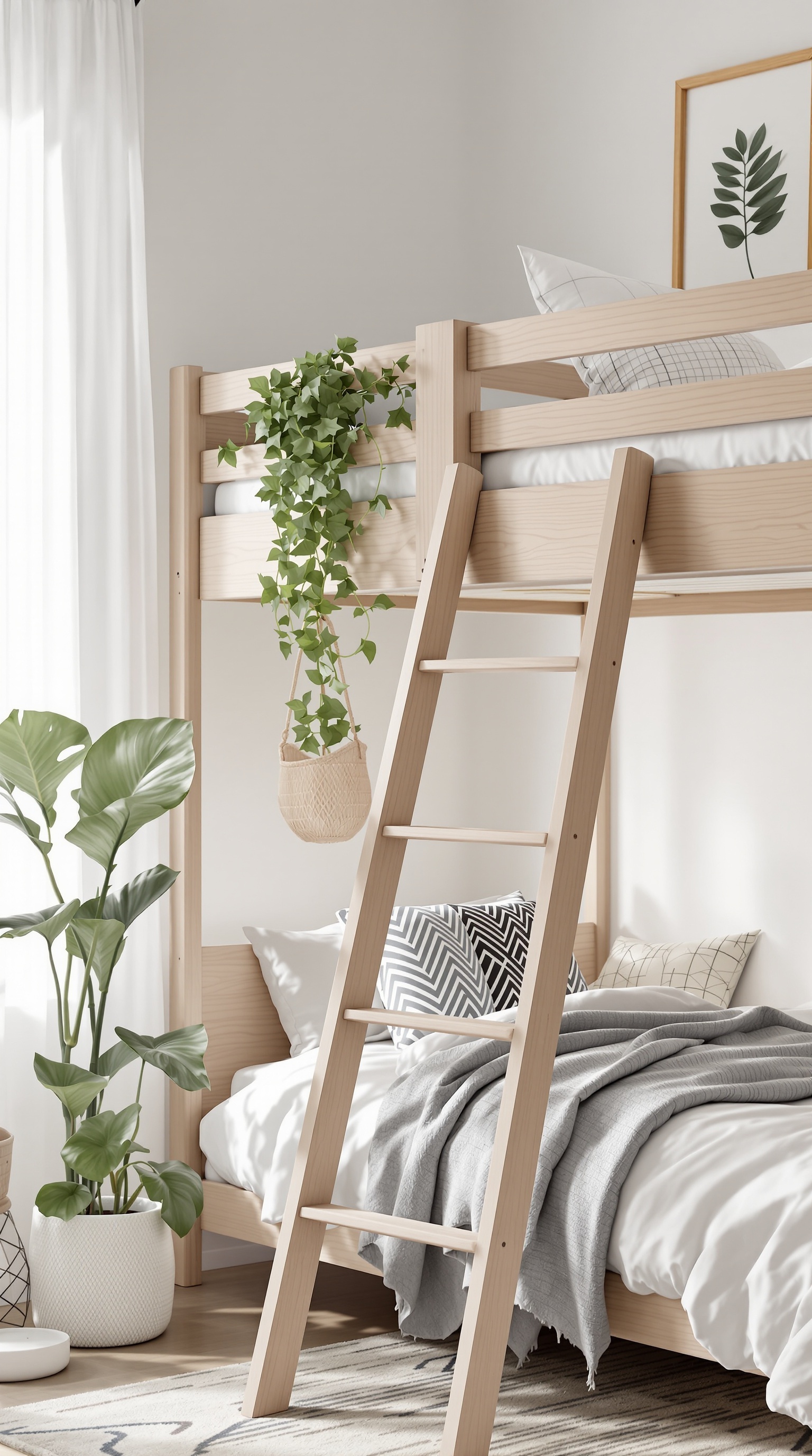 A stylish and safe DIY loft bed for kids with a sturdy ladder and protective railings.