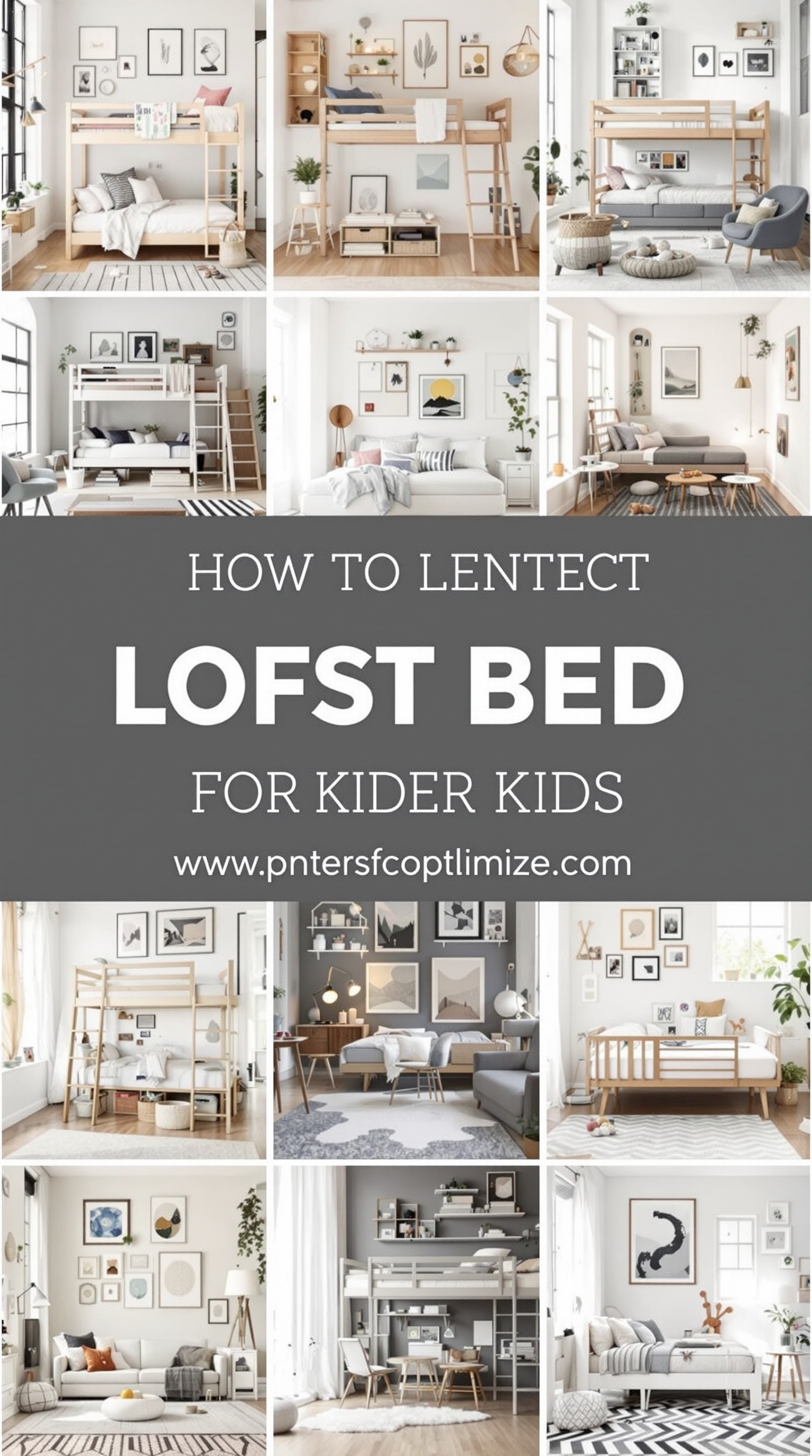 Collage of different loft bed styles for kids, showcasing various designs and room setups.