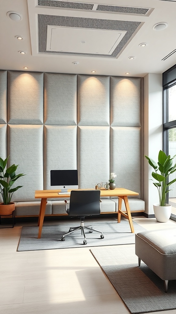 Modern office with fabric wall panels for sound absorption