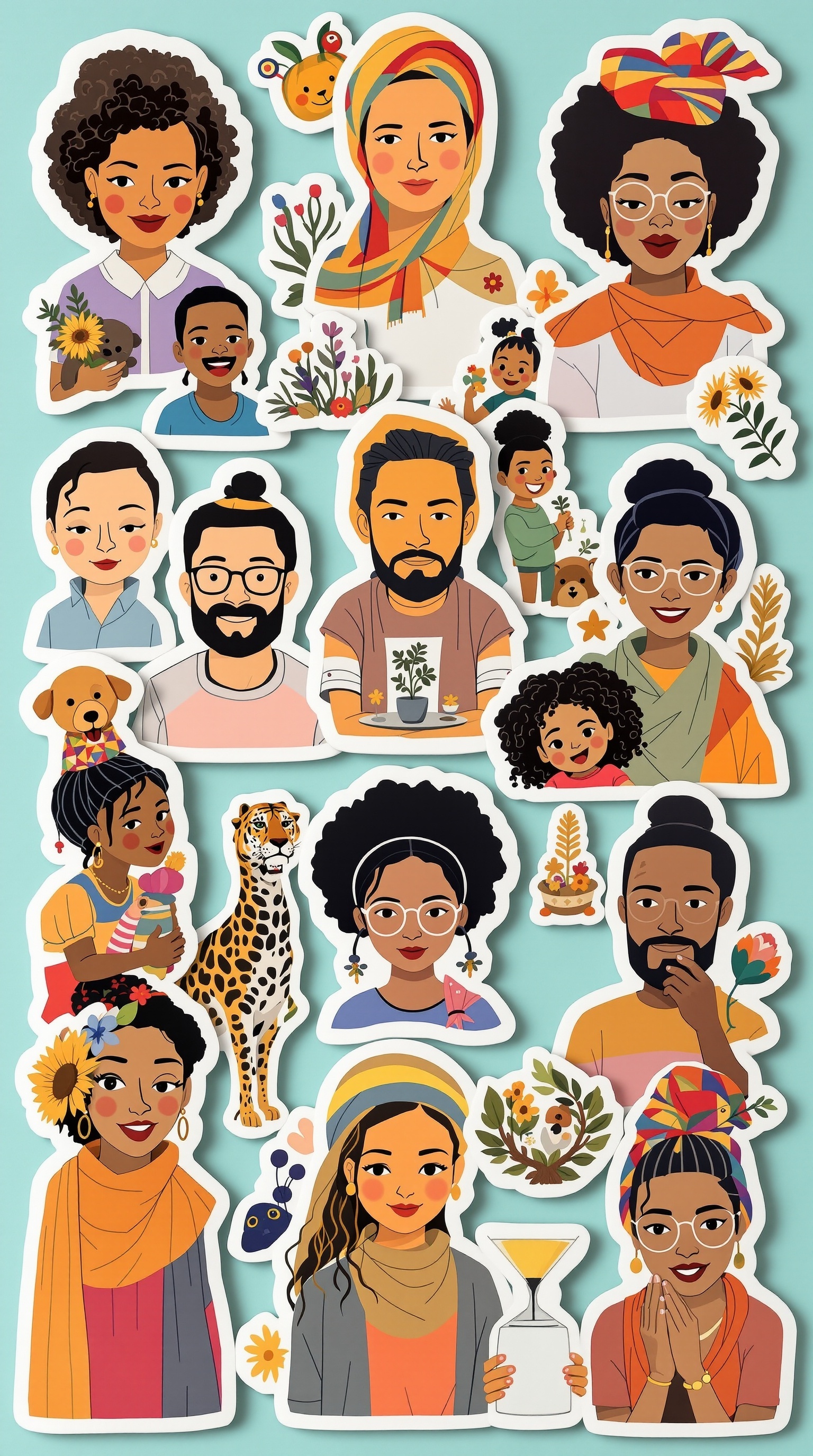 A collection of colorful family stickers representing diverse cultures and family members.