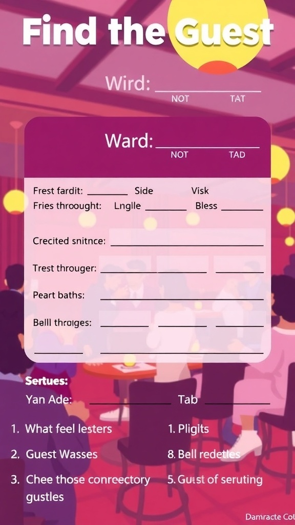 Printable game sheet for 'Find the Guest' at a bridal shower.