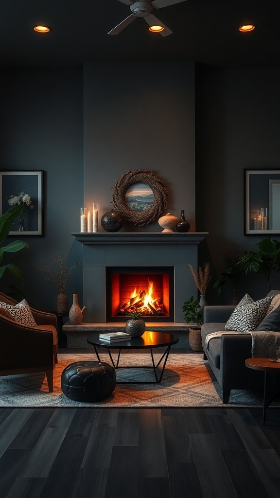 Cozy living room with a fireplace as the focal point