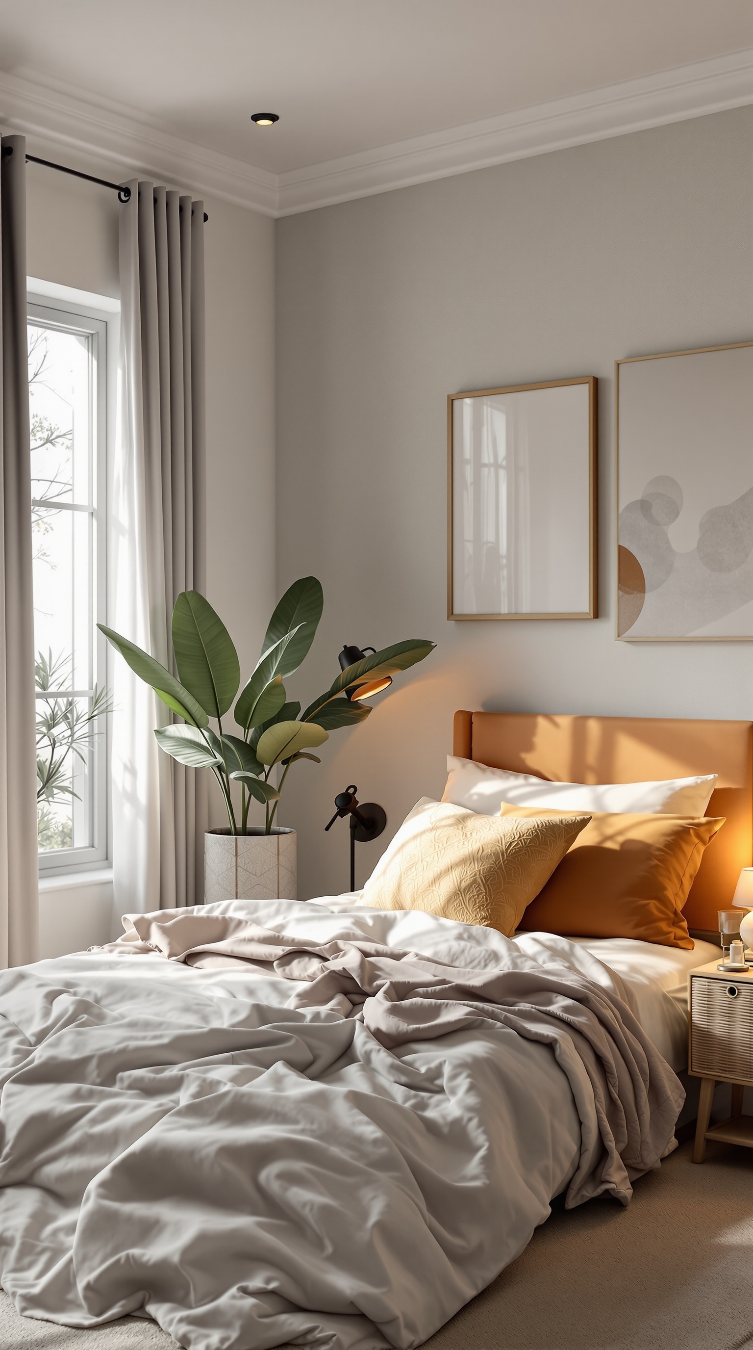 Cozy small shared kids bedroom with soft bedding and natural light