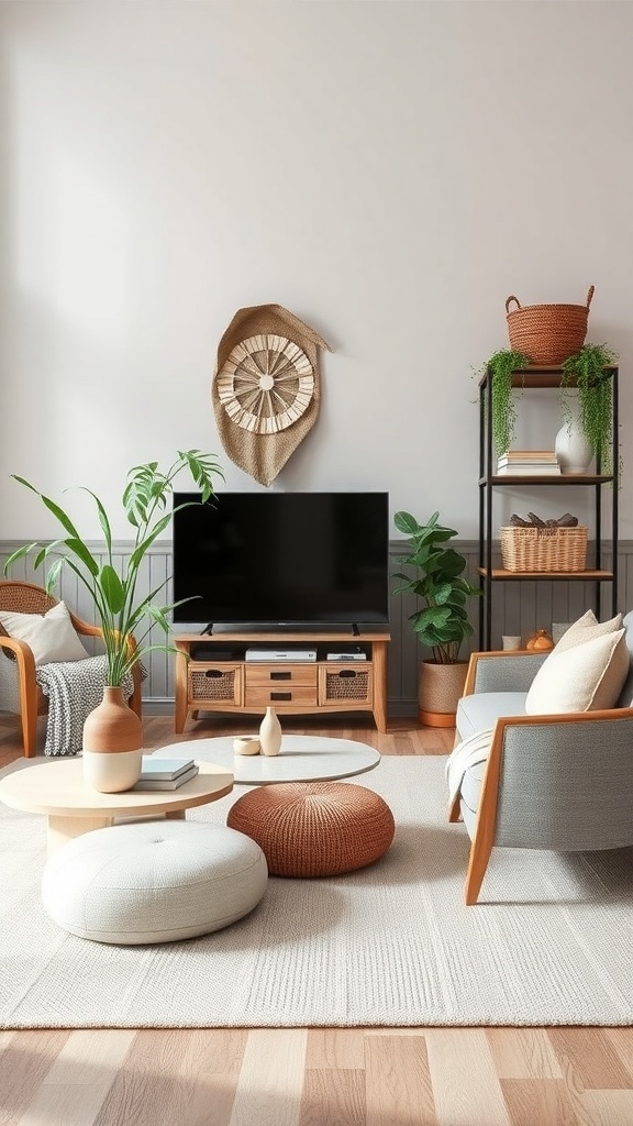 Cozy coastal living room with stylish storage solutions