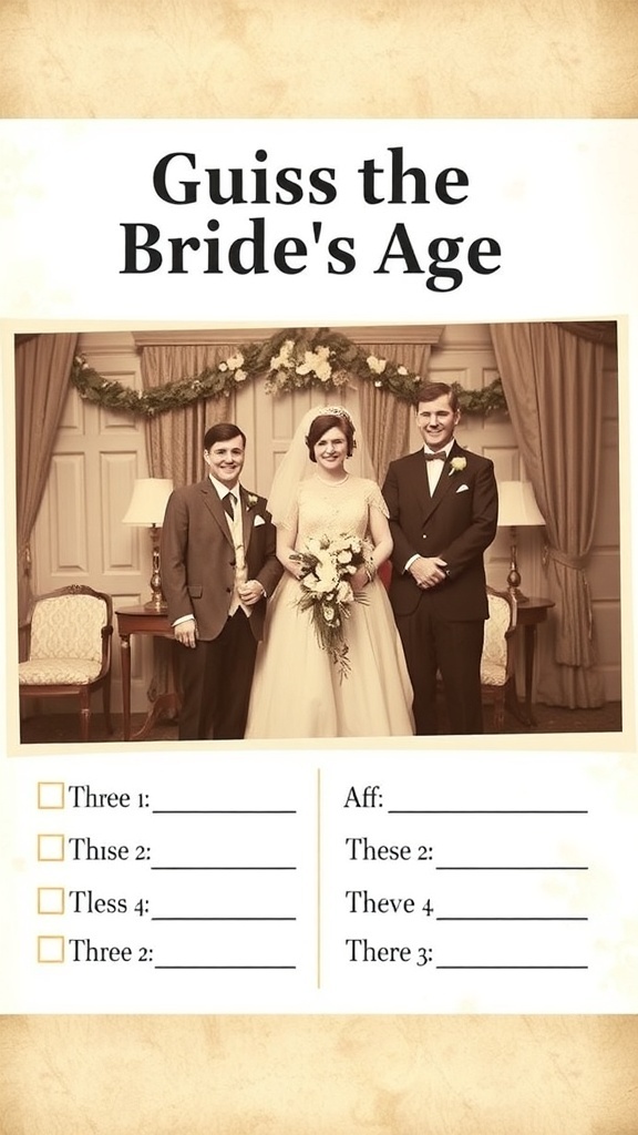 Printable for 'Guess the Bride's Age' game at a bridal shower.