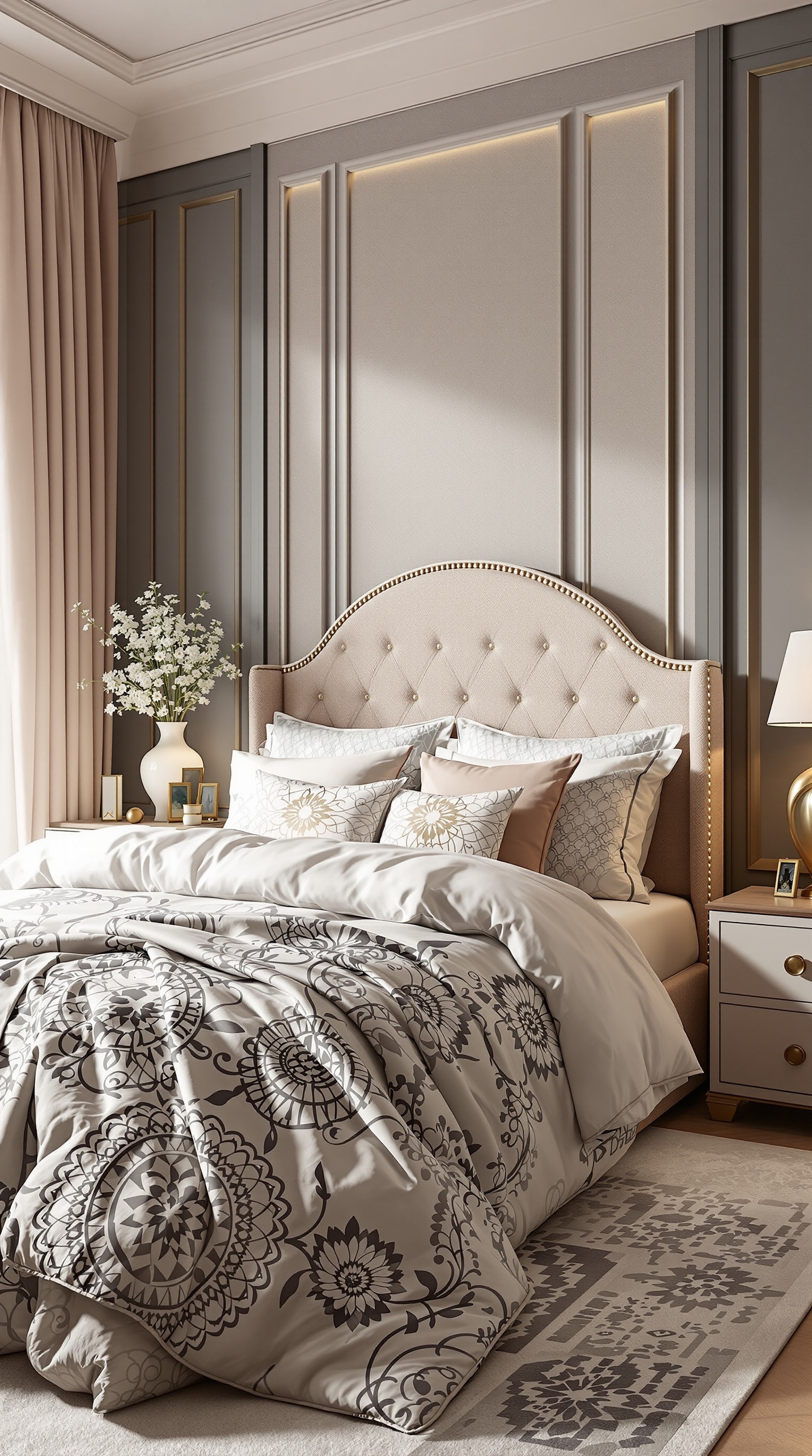 Luxurious kids bedroom featuring high-quality bedding with intricate patterns and soft textures.