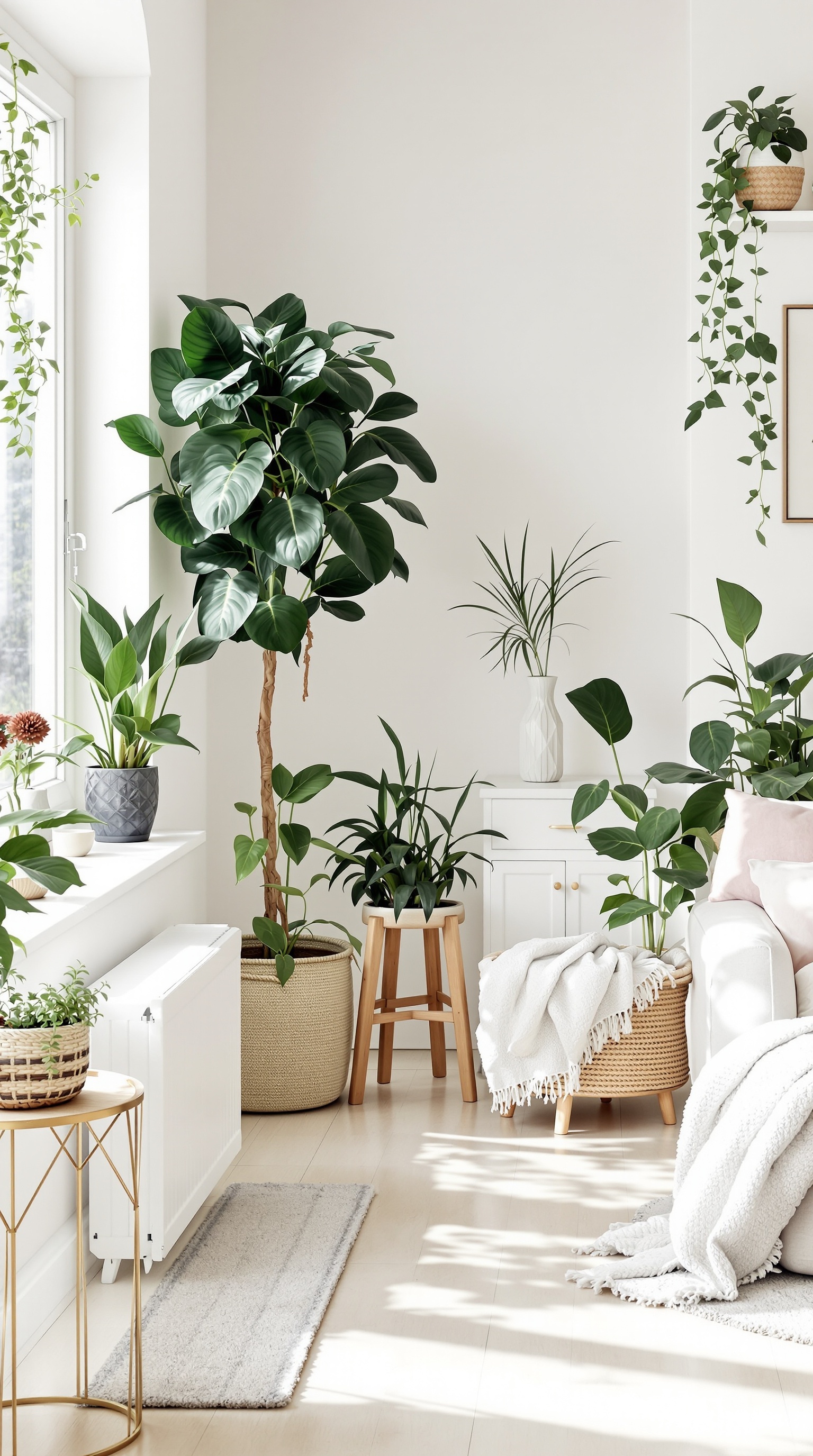 A cozy kitchen diner family room filled with various indoor plants, creating a fresh and inviting atmosphere.