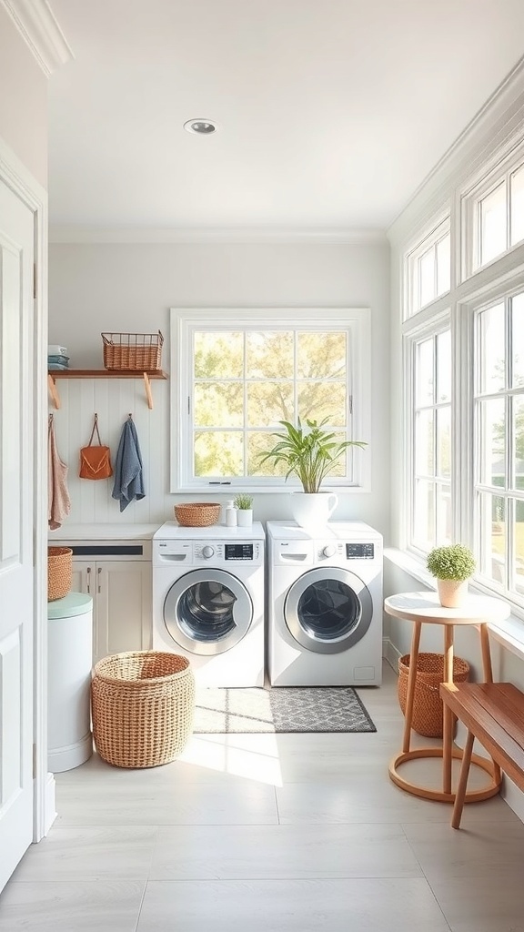 Bright and airy mud room laundry room combo with large windows and natural light.