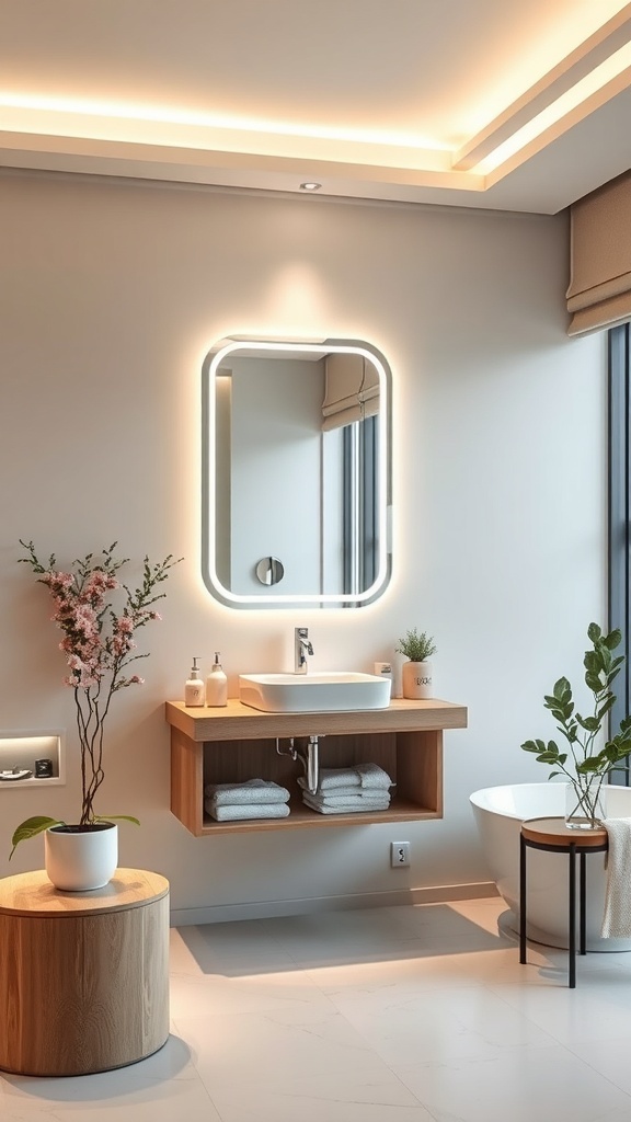Modern basement bathroom with smart technology features.