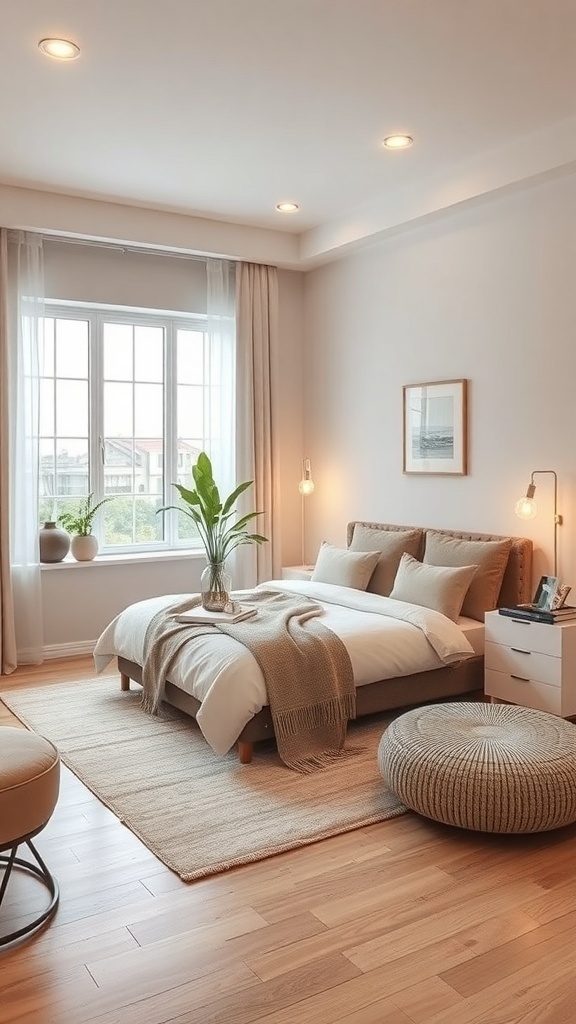 A cozy single bedroom with modern decor and natural light.