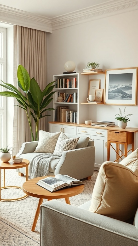 A cozy reading room with integrated technology features such as a tablet on a side table and smart lighting.