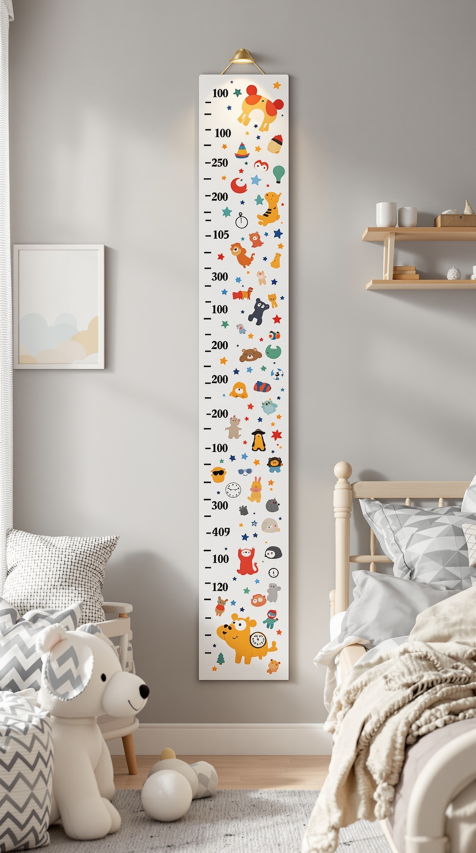 Colorful interactive growth chart for toddlers with playful designs