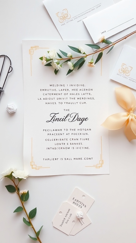 A beautifully designed wedding invitation featuring elegant text and floral accents.