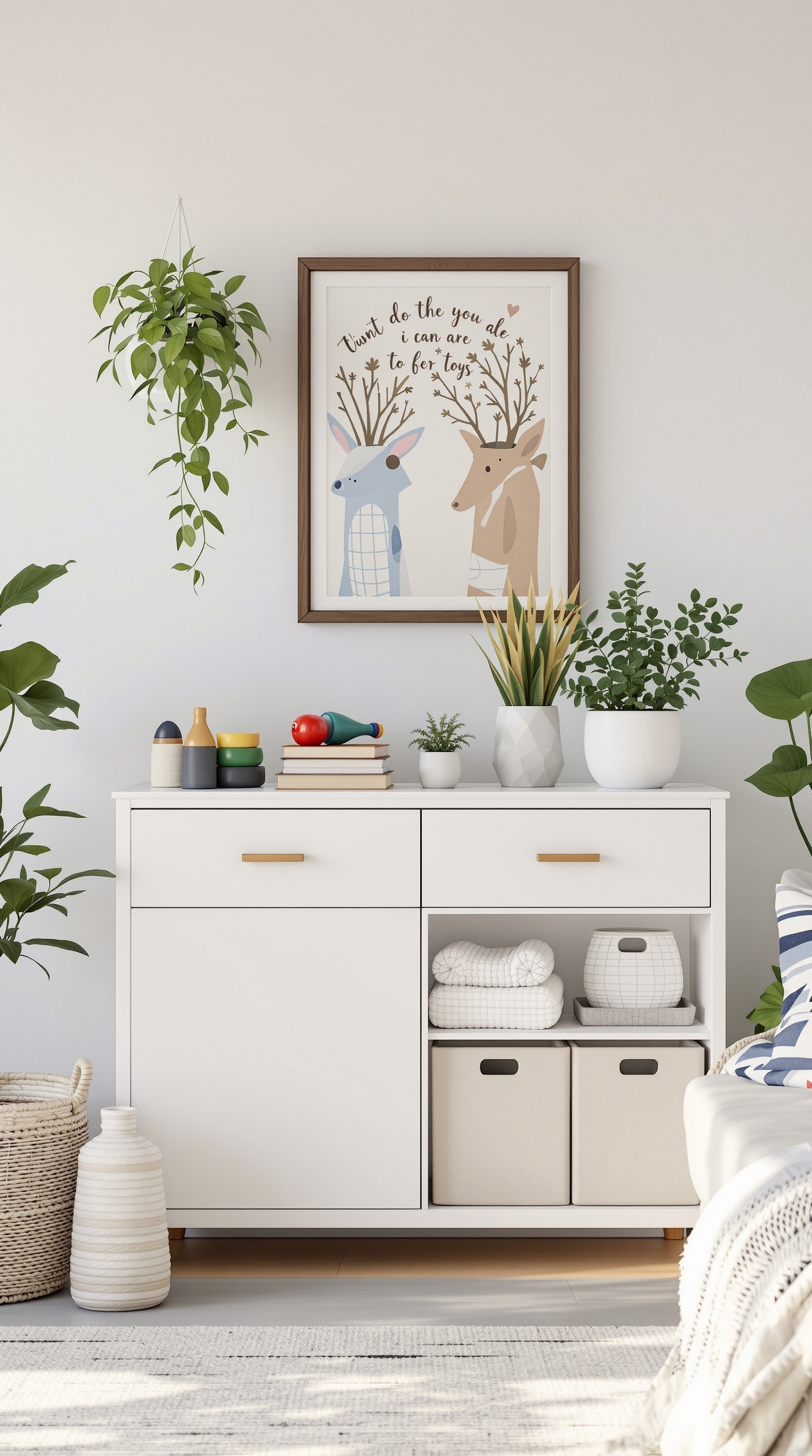 Kallax unit with plants and toys, ideal for outdoor storage