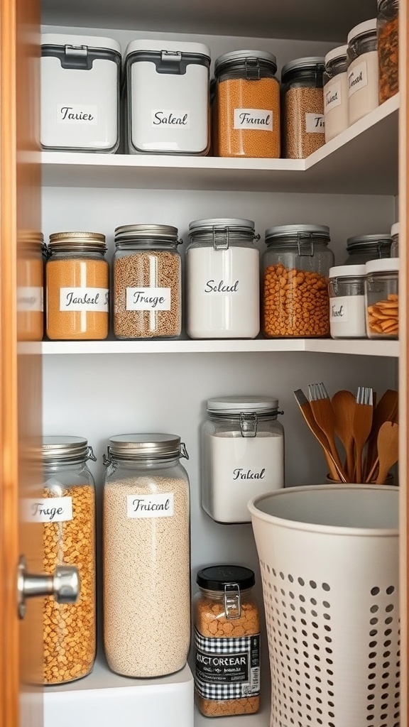 Organized pantry with labeled containers for easy access