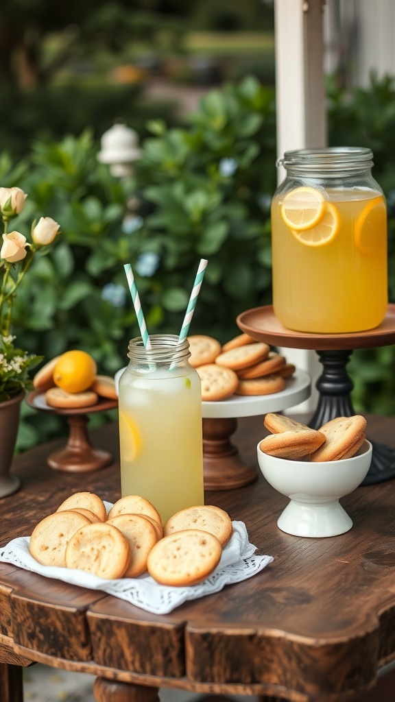 A refreshing lemonade and cookie bar setup for a bridal shower.