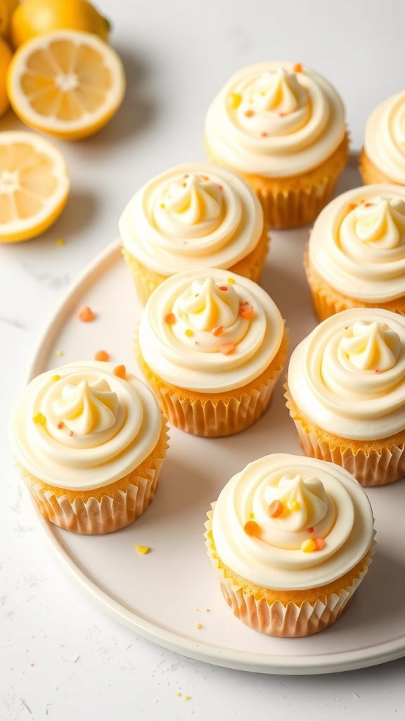 Delicious lemon cupcakes with cream cheese frosting and lemon slices
