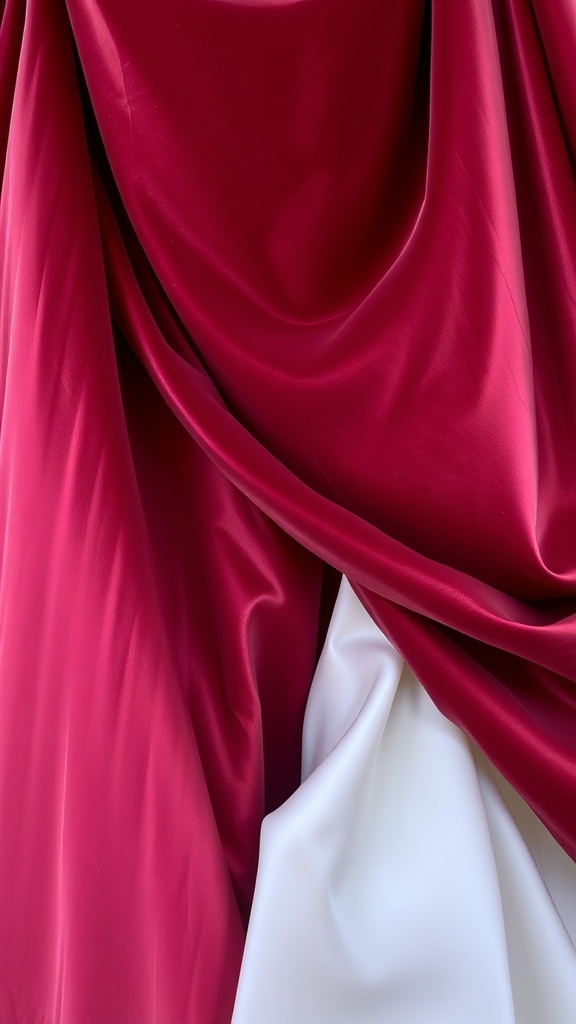 Luxurious burgundy and white fabrics draped elegantly