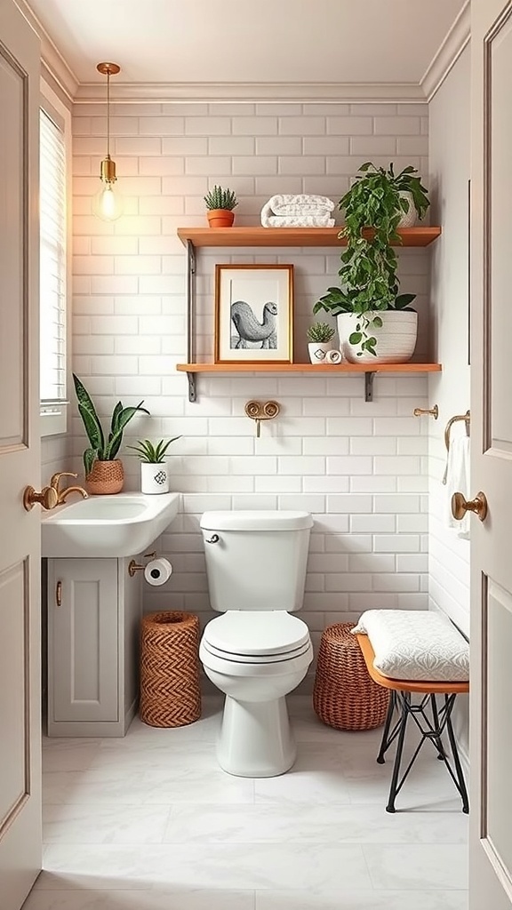 Small bathroom with shower featuring smart storage solutions
