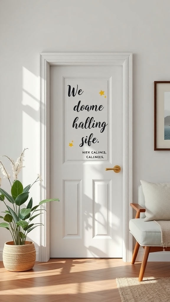 A decorated classroom door with a friendly message and stars.