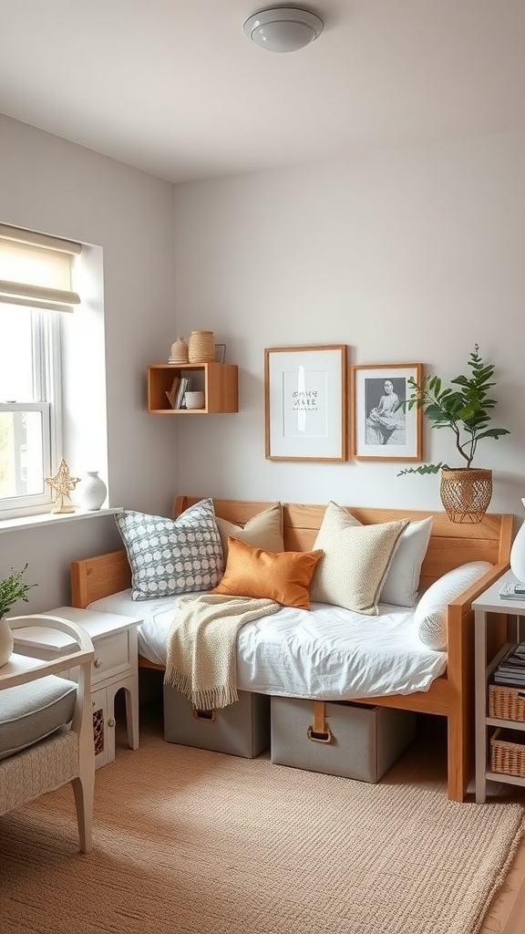 Cozy teen bedroom with a multi-functional bed and storage solutions