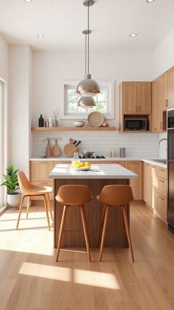Image of a modern narrow kitchen island with breakfast bar and stylish seating.