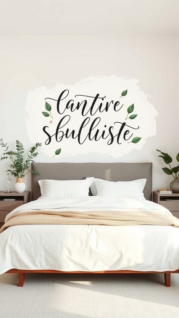 Nature-inspired calligraphy wall art with leaves and elegant lettering