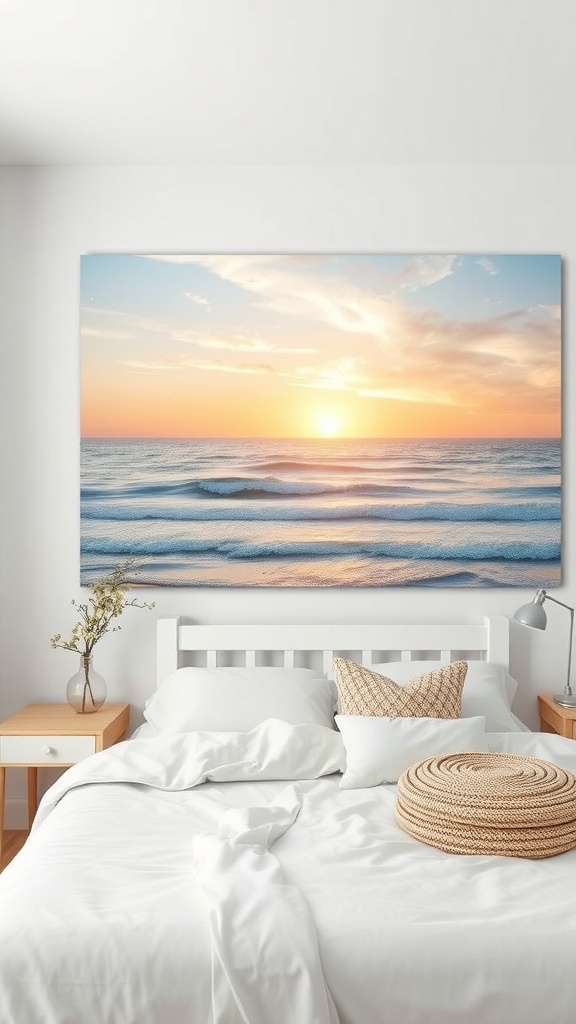 Canvas wall art depicting a serene ocean scene with a sunset
