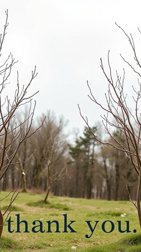 A peaceful landscape with a focus on the words 'thank you.'