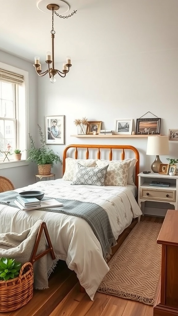 Cozy cottage bedroom with personalized decor elements.