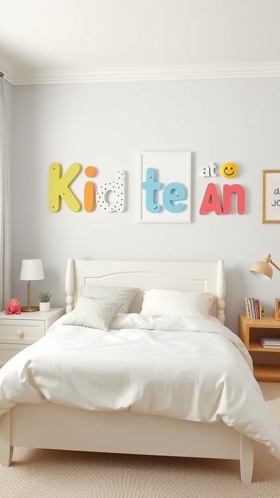 Colorful personalized name wall art in a child's bedroom