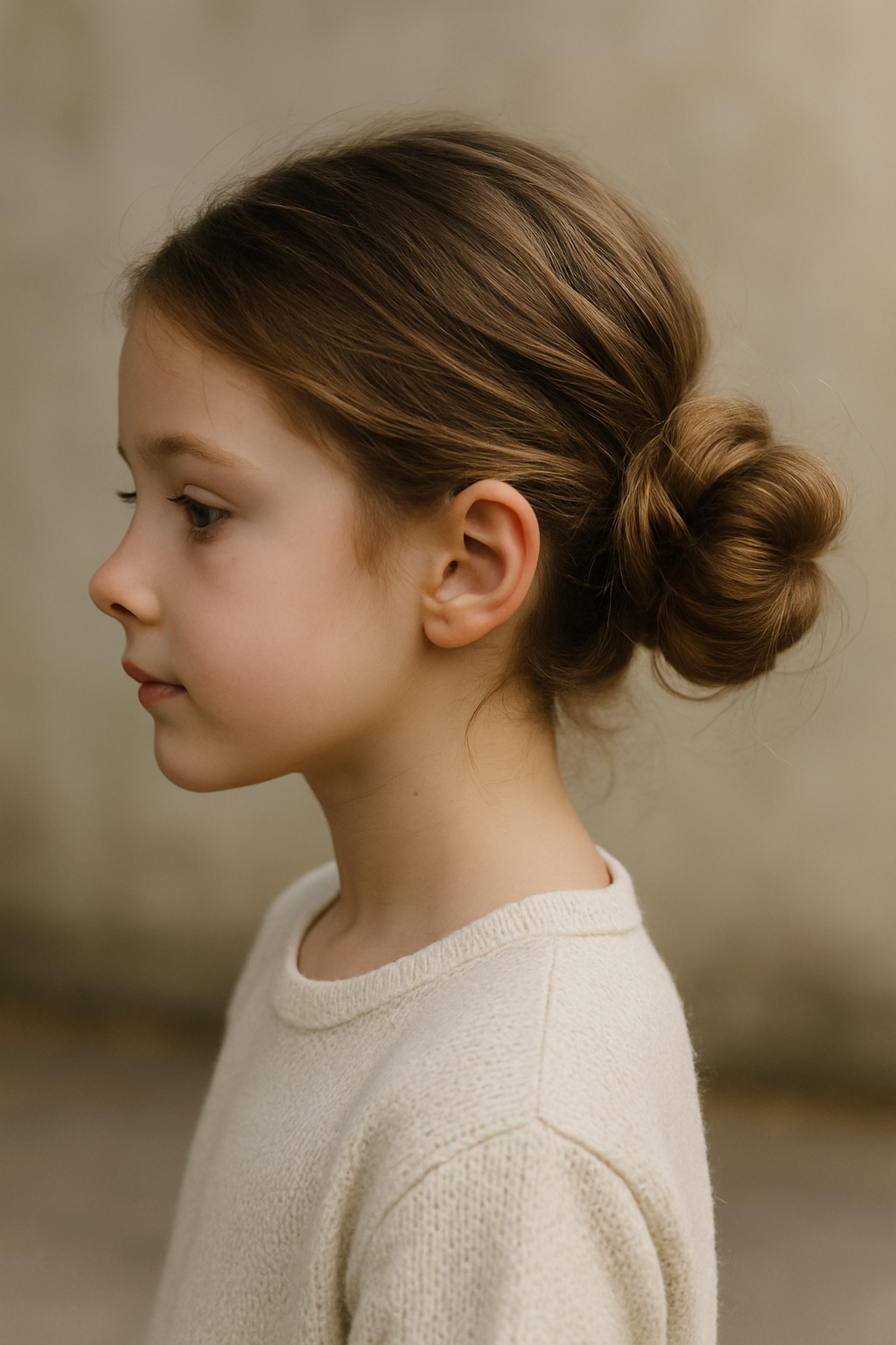 A young girl with pigtails and curly ends, showcasing a playful hairstyle.