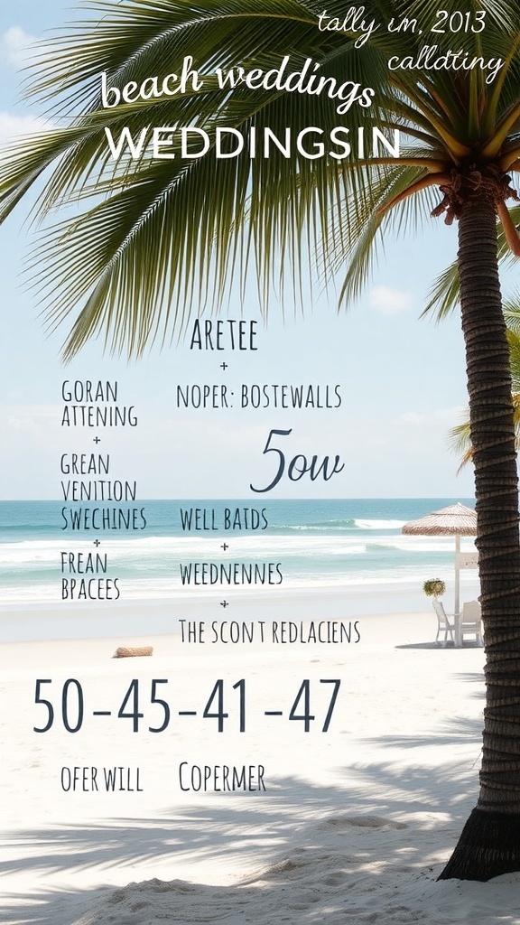A scenic beach with palm trees and a clear sky, perfect for a wedding.
