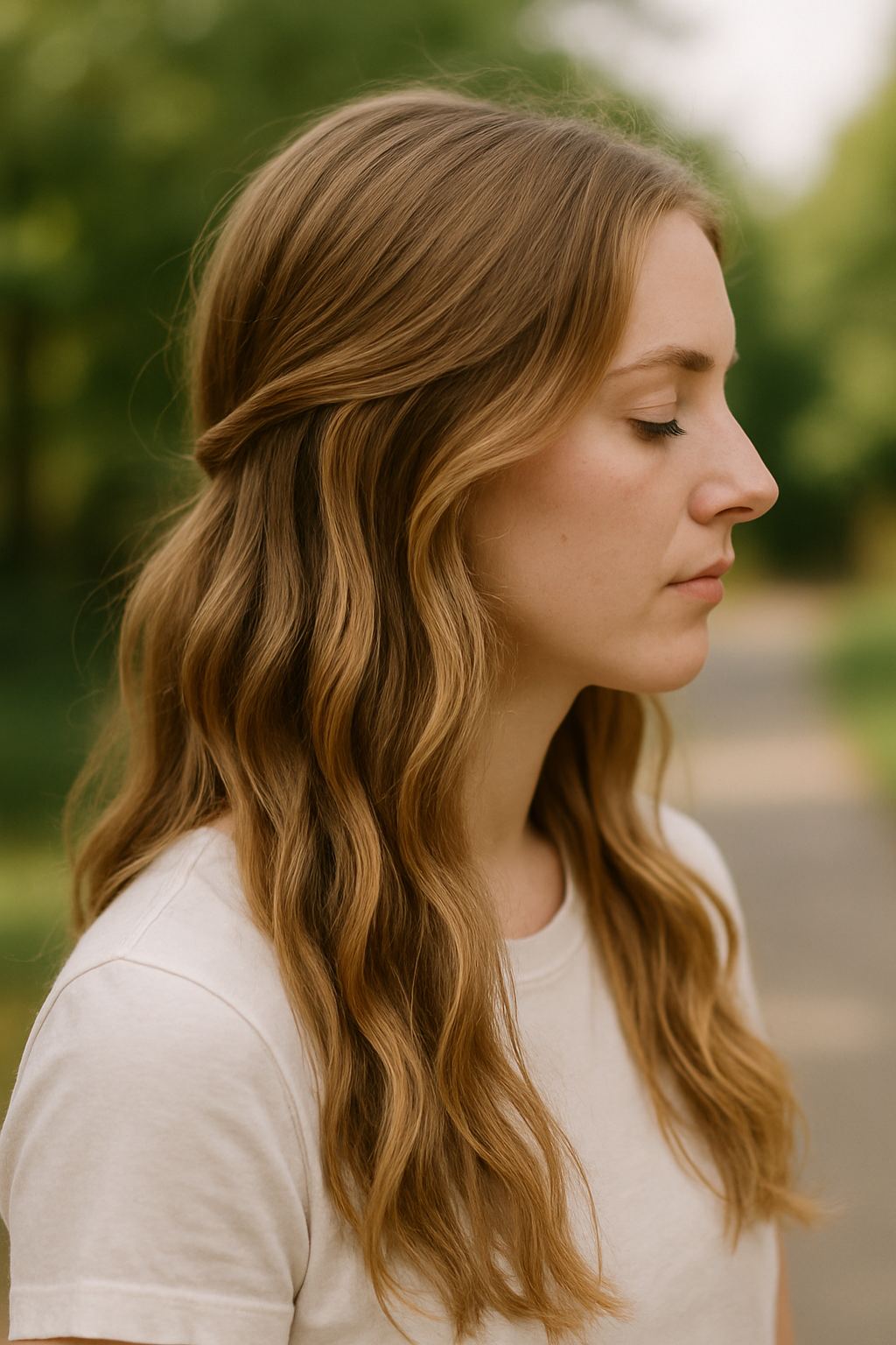 A young girl with a playful ponytail hairstyle, enjoying an outdoor setting.
