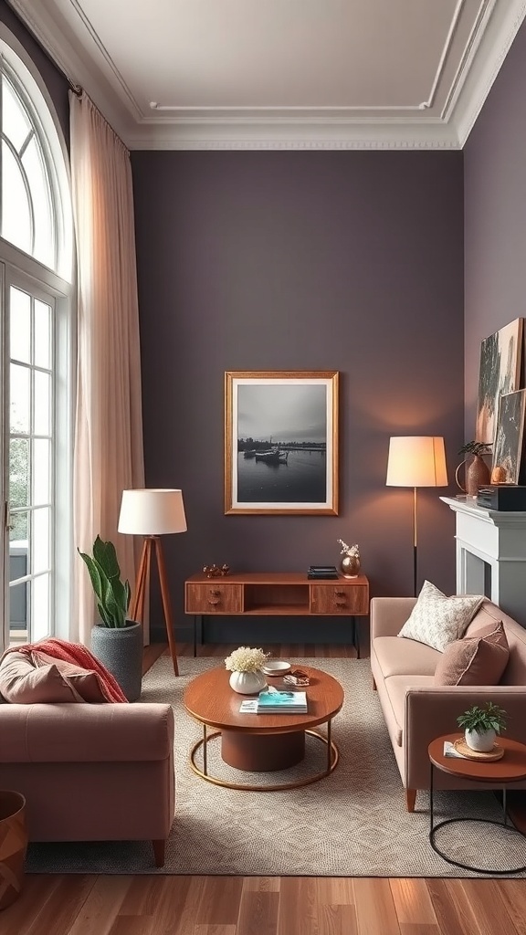 Cozy living room with matching wall and ceiling colors.