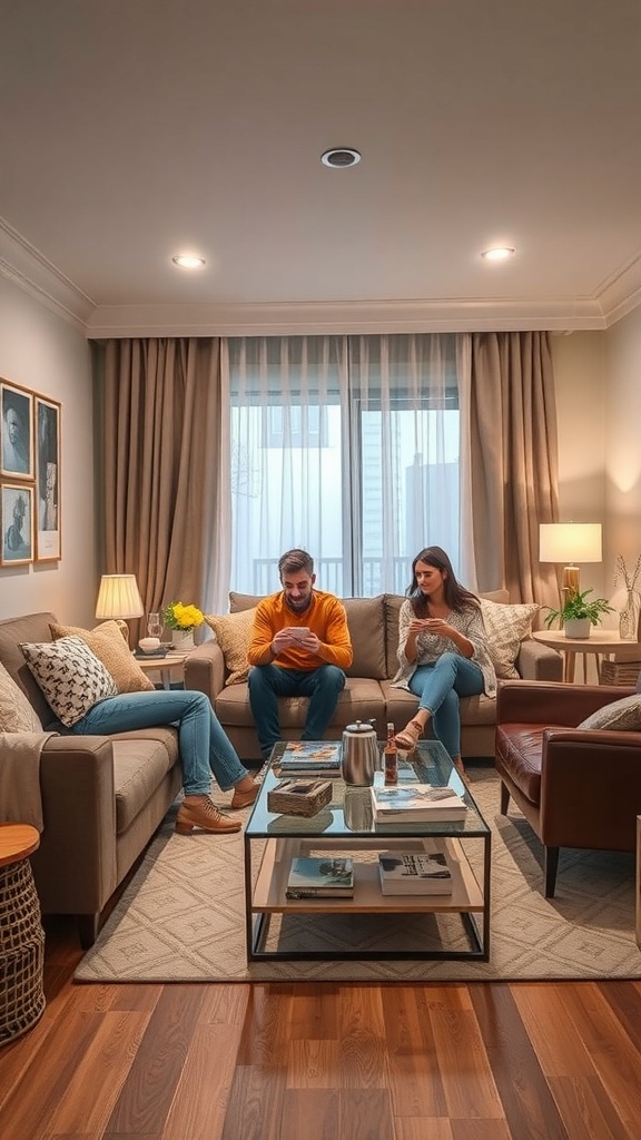 A couple enjoying a puzzle game in a cozy living room.