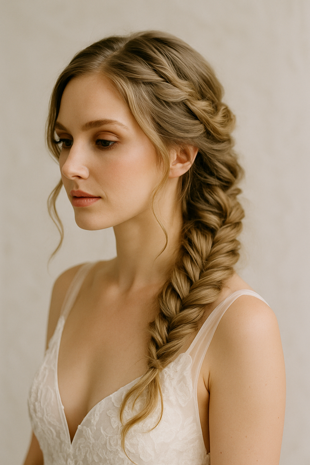 A bride with a romantic twisted braid hairstyle