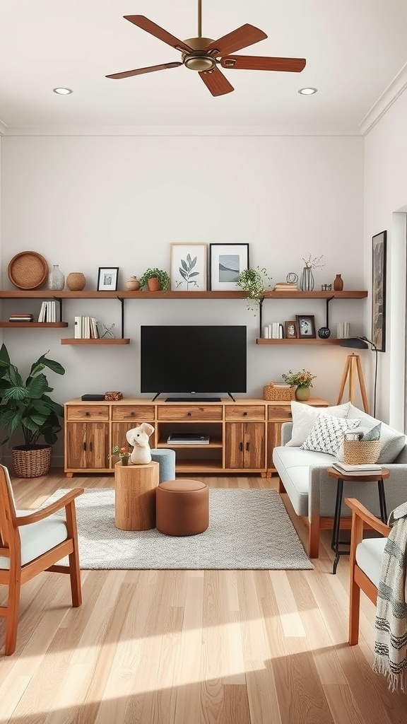 Cozy living room with rustic wooden furniture and decor