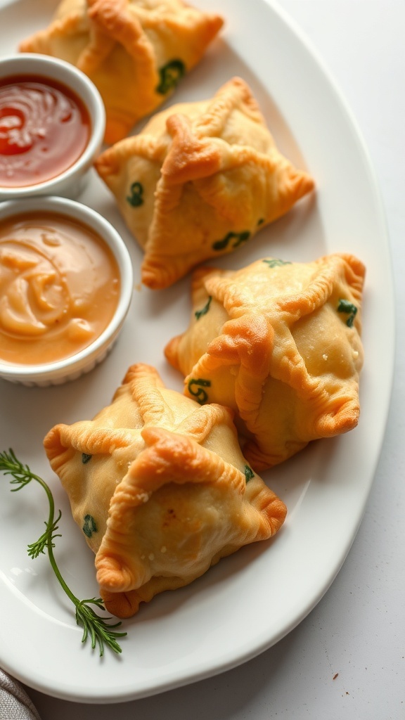 Delicious spinach and feta puffs served with dipping sauces