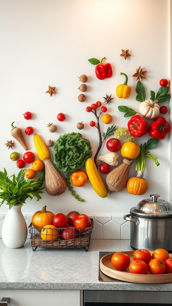 Colorful fruit wall art in a kitchen setting
