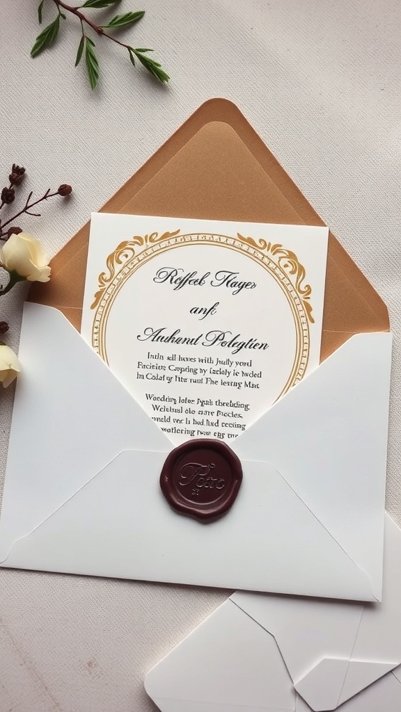 Wedding invitation with a wax seal and elegant design